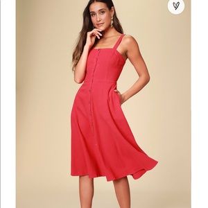 Lulus Pippie Red Button Front Sleeveless Midi Dress